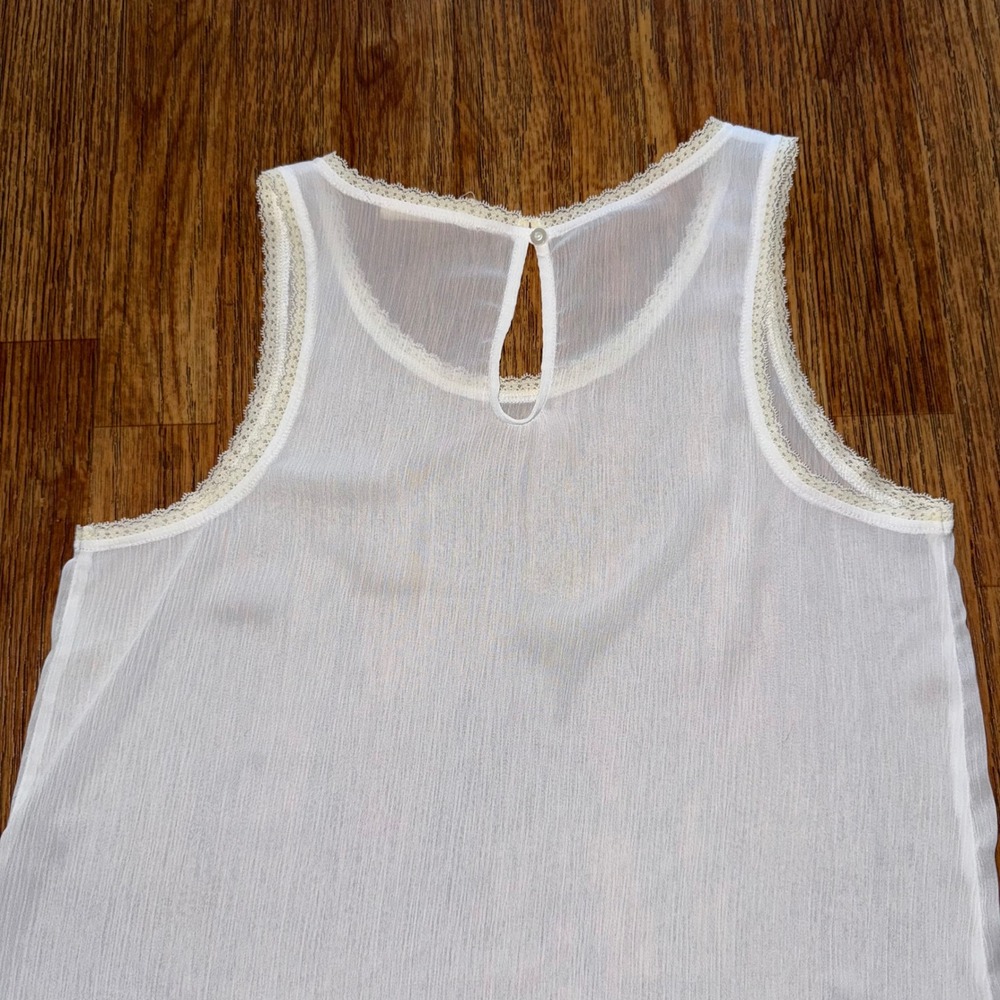 Hollister Tank Top Sheer White Lace Trim Blouse Sz S Romantic Soft Girl Feminine - Picture 7 of 10